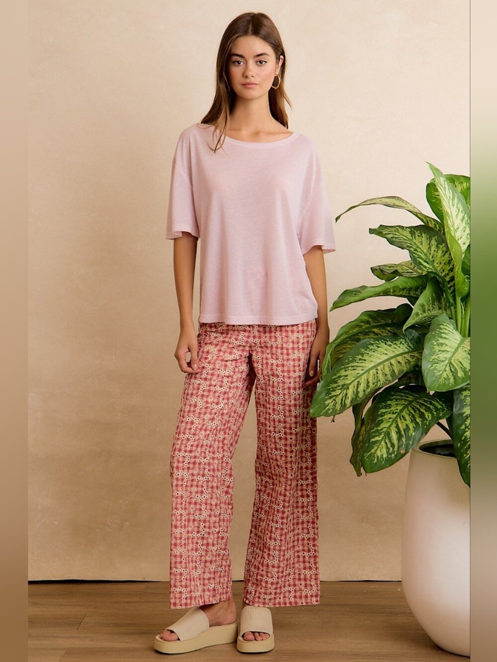 BiBi Solid Jersey Relaxed Fit Short Sleeves Pocket Top- Pale Lavender - Picture 7 of 12